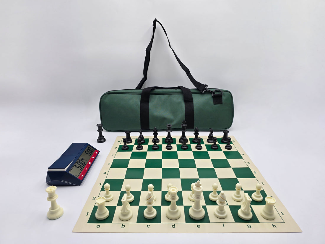 Chess Set with Vinyl Chess Board and DGT North American 2024 Combo in Lightbox