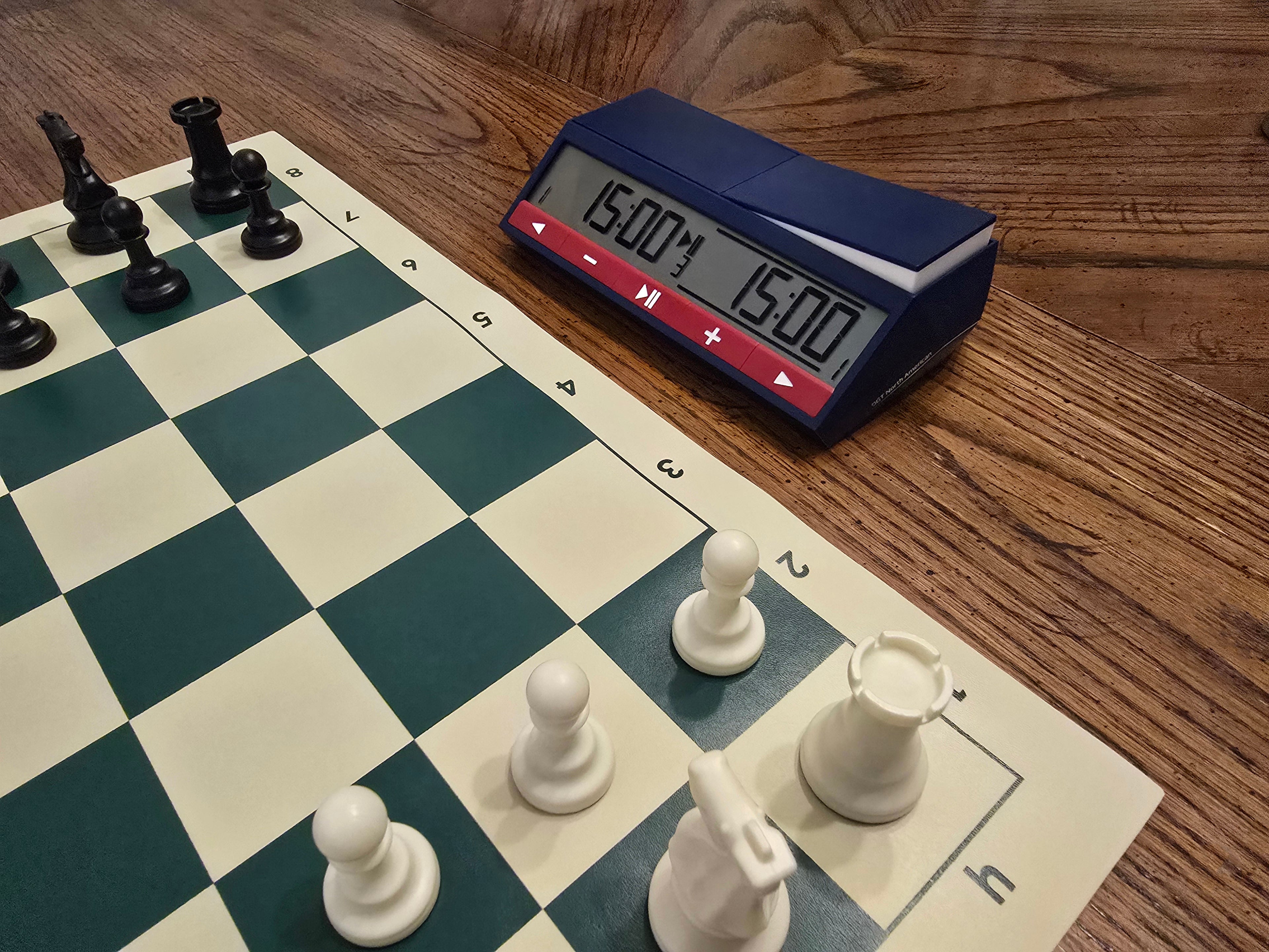 DGT North American 2024 Chess Clock Close Up on a Dining Table