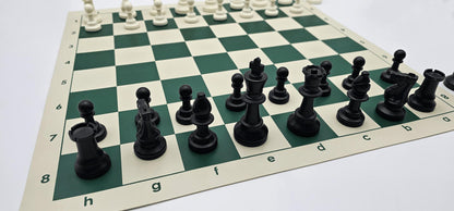 Tournament Chess Set on a Vinyl Chess Board in a Lightbox (A Close-Up Shot from Black&