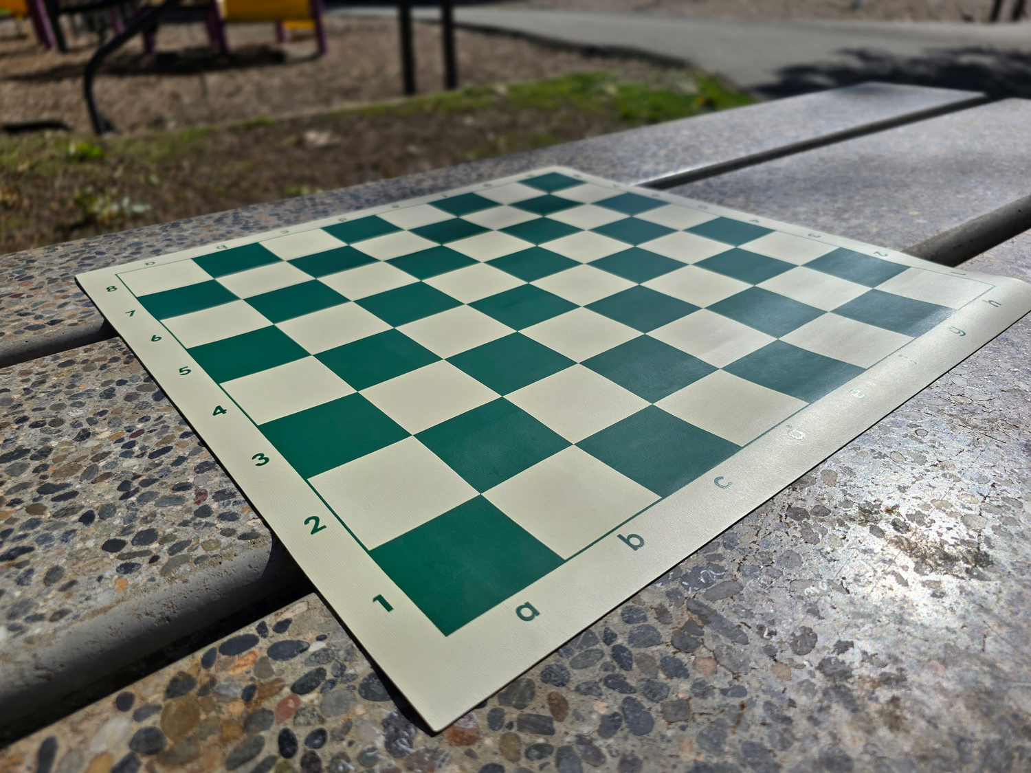 Vinyl Chess Board on Stone Table (Angled Shot from A1)