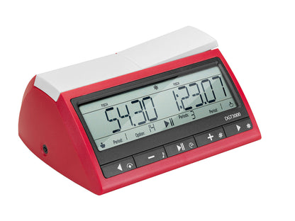 Right-side perspective of the DGT 3000 chess clock showing the 3.5mm jack for connecting to electronic DGT boards.