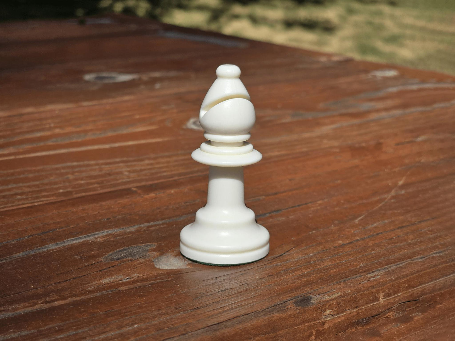 White Bishop on Wooden Park Bench