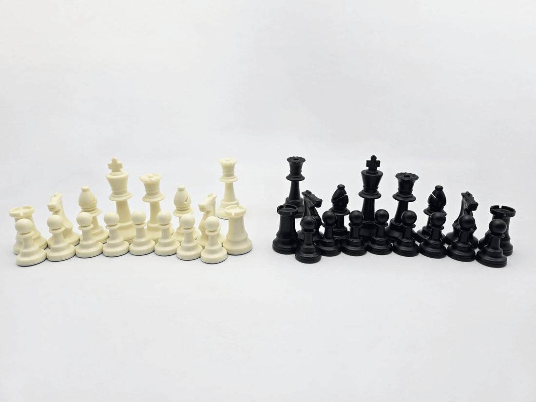 White and Black Chess Pieces in Semicircular Arcs in Lightbox