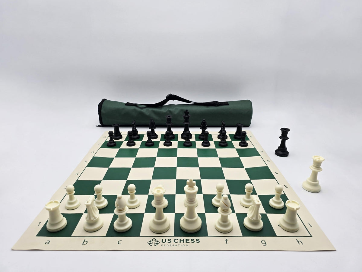 US Chess Federation Tournament Chess Set with Vinyl Chess Board & Quiv ...