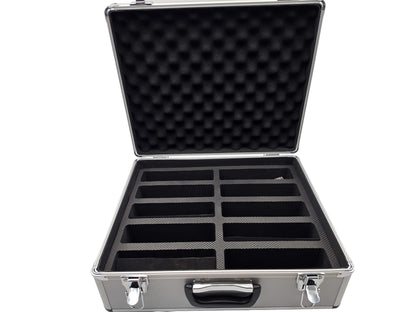 Close-up of the foam-lined interior dividers inside the open DGT 10 chess clock storage case.
