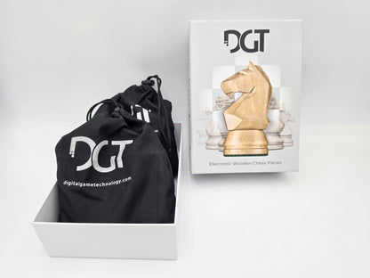 DGT Timeless retail box displayed next to black fabric drawstring storage pouches with the DGT logo.