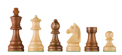A visual size guide and height comparison for the DGT Timeless electronic chess pieces, showing the dark and light wooden pieces—King, Queen, Bishop, Knight, Rook, and Pawn—lined up in descending order of height against a plain white background.