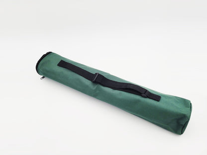 Forest green canvas quiver-style chess bag with a black adjustable shoulder strap, shown on a white background.