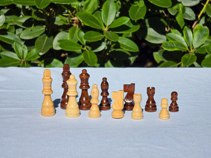 Handcrafted Staunton chess pieces from the Marquis Magnetic Walnut Chess Set