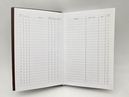 Open USCF chess scorebook index tracking list for games 1 to 25 showing opponent, ratings, and results.